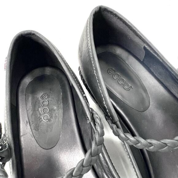 Ecco Sussex Black Leather Mary Jane Floral Comfort Heels - Picture 5 of 10